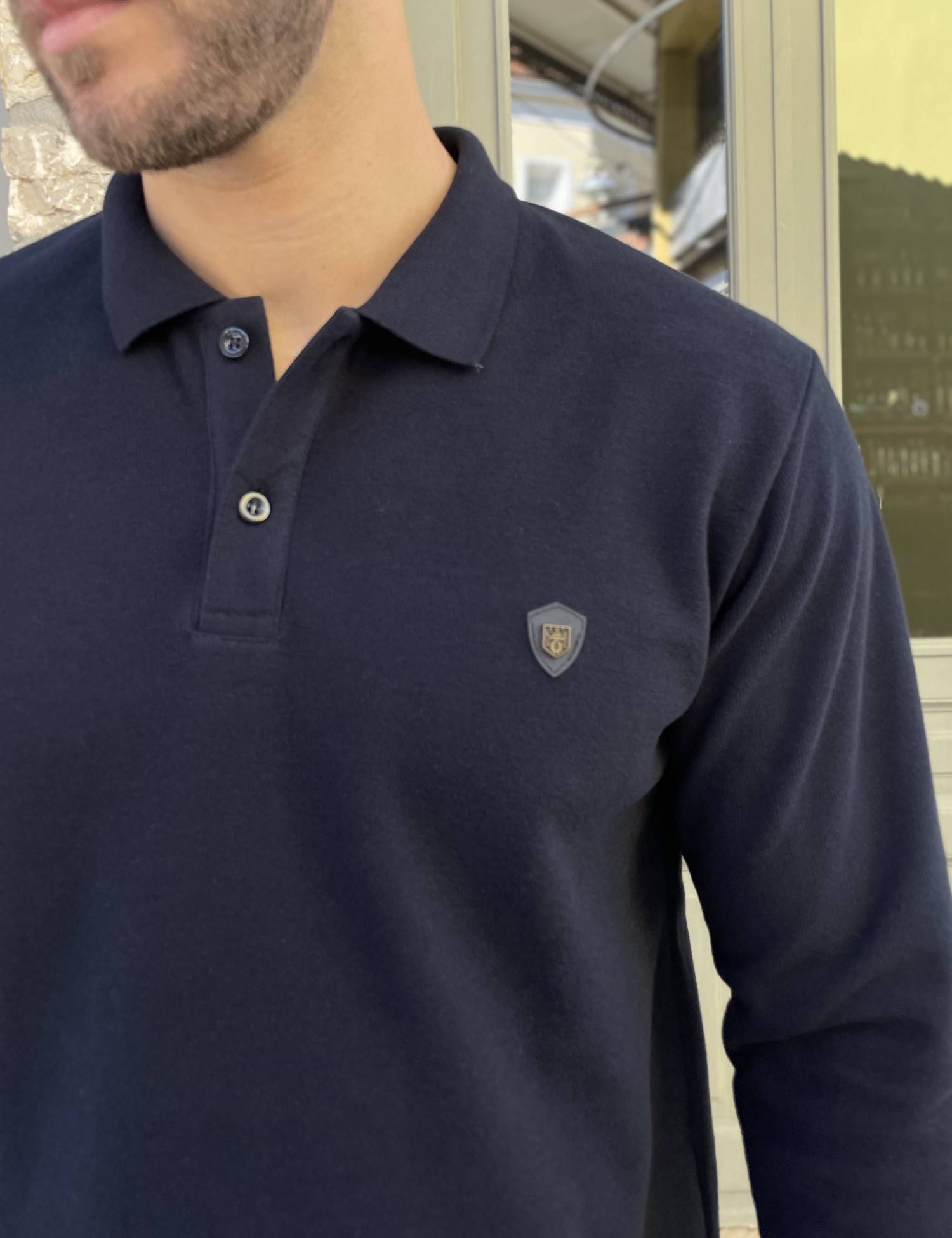 Everbest Ανδρική μπλε navy Polo μακρυμάνικη μπλούζα Plus size 261032N φωτογραφία